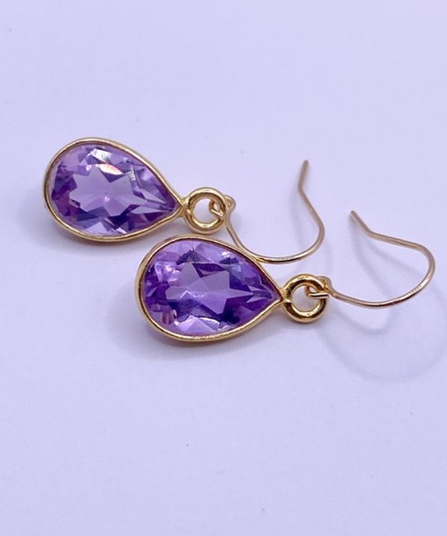 CERCA ピアス MUUKOJI/ペアシェイプファセットカット天然石の10K