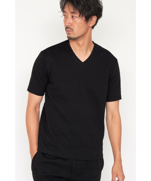 HIGH STREET∴ジオメトリックボーダーVネック半袖Tシャツ HIGH STREET tシャツ STREET∴ジオメトリックボーダーVネック
