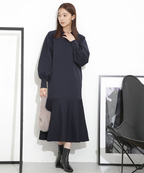 NANO universe ワンピース 裾ペプラムニットワンピース レディース  