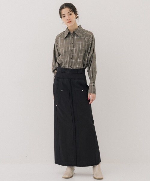 PUBLIC TOKYO / パッチワークチノスカート/2/ポリエステル/BLK/無地/163644005 PUBLIC TOKYO（パブリックトウキョウ） スカート パッチワークチノ