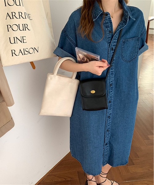 BLANC FICELLE シャツワンピース デニム シャツ襟 ワンピース