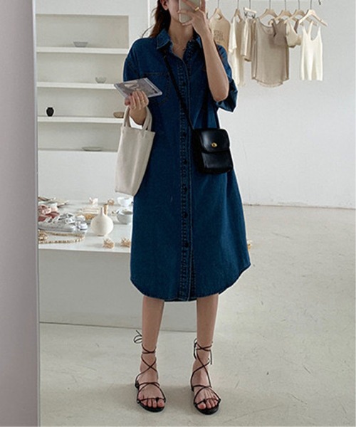 BLANC FICELLE シャツワンピース デニム シャツ襟 ワンピース