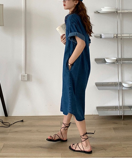 BLANC FICELLE シャツワンピース デニム シャツ襟 ワンピース