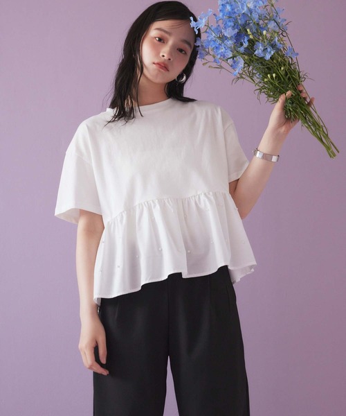 fifth tシャツ ペプラムパールドッキングトップス レディース