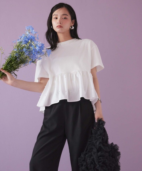 tシャツ パールバルーンスリーブドッキングペプラムTシャツ レディース パールバルーンスリーブドッキングペプラムTシャツ（Tシャツ