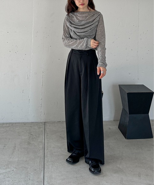 feepur tシャツ ギャザーボートネックシアーロンTee レディース