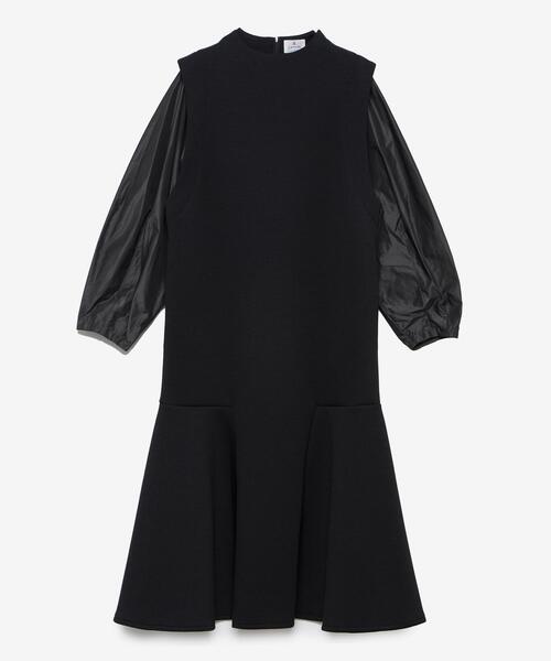LANVIN ダンボール生地ワンピース ブラック 38 上品 タイトスカート