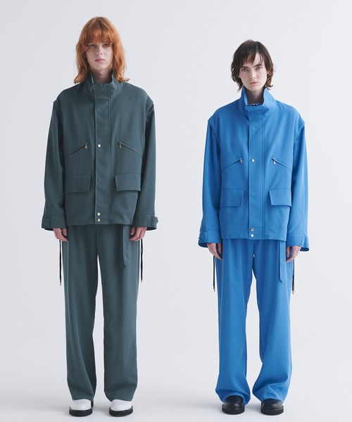 CULLNI 22SS ベルテッド　ピンタック　ワイドパンツ　ブルー　サイズ1 CULLNI スラックス Dry Karsey 1Tuck Wide Pant with Long Belt
