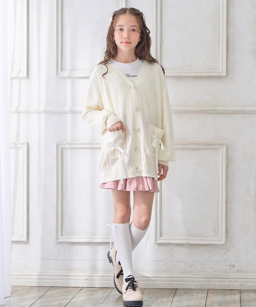 y2k peace now チュニック カーディガン フリル ハート柄　平成女児 Amourire girl（アムリールガール） カーディガン リボンレースアップ