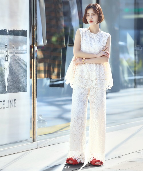 エフロレッセンス　EFFLORESCENCE ジャケット＆パンツセット　Mサイズ ELFRANK セットアップ 「2025SS」ケミカルレースブラウス