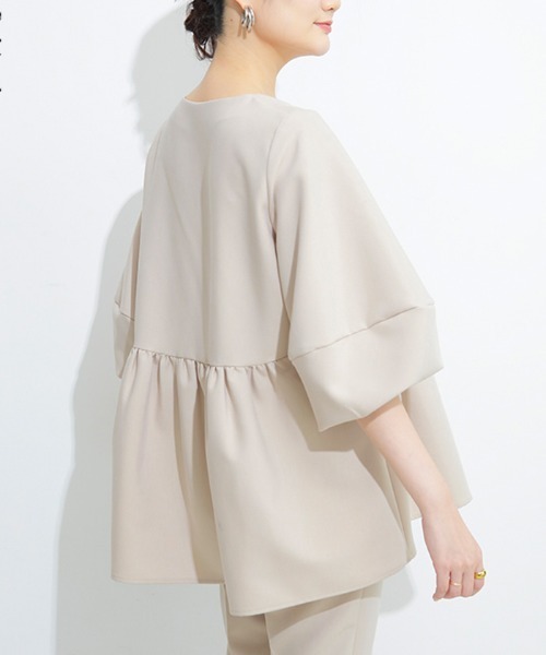 スラックス パンツ パールキーネックランタンスリーブセットアップ