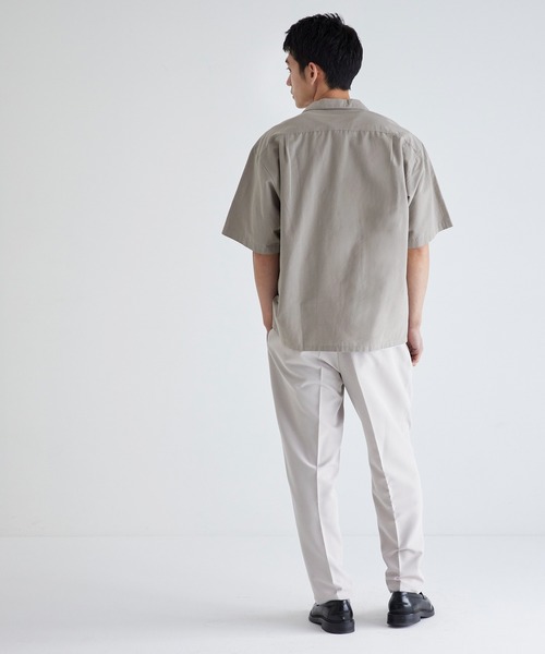 エムエイチエル✨半袖シャツ バンドカラー リネンブレンド レッド系 サイズⅢ エムエイチエル✨半袖シャツ バンドカラー リネンブレンド