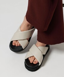 UNITED ARROWS クロス ナチュラル ミュールサンダル ブラック UNITED ARROWS サンダル ナチュラル クロス レディース
