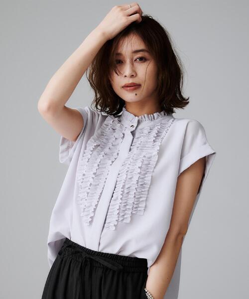 OUR フリルブラウス UNTITLED（アンタイトル） ブラウス シャツ スタンドネックフリル