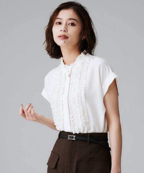ブラウス シャツ 「R‐QUALITY／接触冷感／洗える」スタンドネックシャツブラウス レディース R‐QUALITY／接触冷感／洗える】スタンドネックシャツブラウス