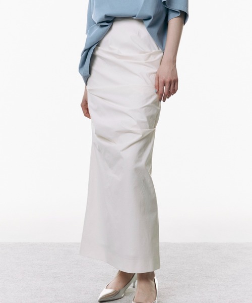 ジョゼムーン　JOSEMOON ホワイト ドレープスカート　ロングスカート JOSE MOON（ジョゼムーン） スカート IRREGULAR TUCK TIGHT SKIRT/イ