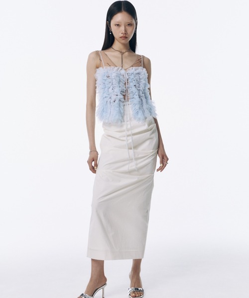 JOSEMOONIRREGULAR TUCK TIGHT SKIRTホワイト美品 JOSE MOON（ジョゼムーン） スカート IRREGULAR TUCK TIGHT SKIRT/イ