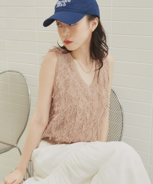 【NOZOMI ISHIGURO】 フリンジベスト ドット ダメージ 日本製 archives ベスト ジレ 2WAYフリンジニットベスト レディース
