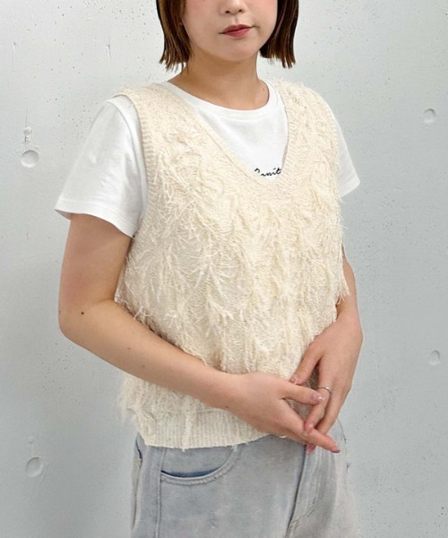 archives ベスト ジレ 2WAYフリンジニットベスト レディース