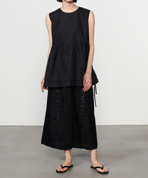 【定価3.7万】ユノイア eunoia *Bud ブラウス*黒ブラック無地シャツオーバーサイズフレア(33-2412-392)【91A52】 定価3.7万】ユノイア eunoia *Bud ブラウス*黒ブラック無地