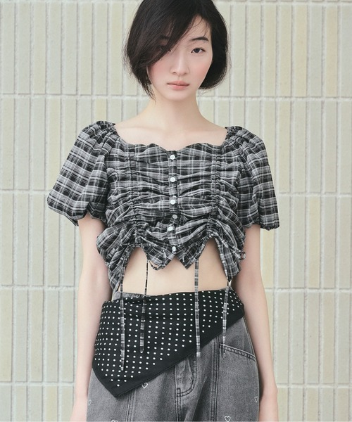 ブラウス シャツ 裾ドロスト半袖ブラウス レディース Heather ブラウス シャツ 2WAYドロストブラウス（半袖） 497298