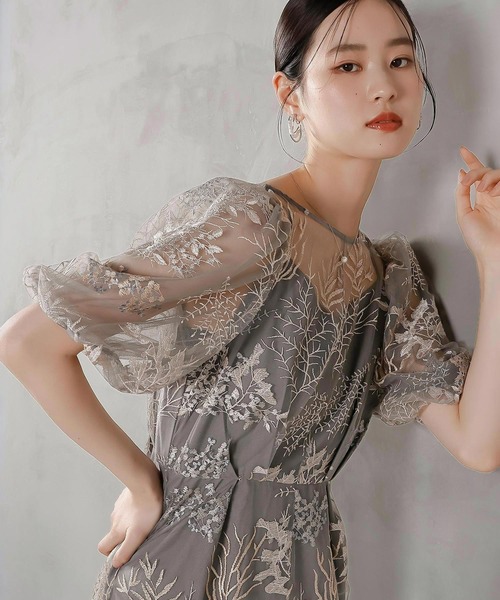 Kana ボタニカルパフスリーブドレス Kana ドレス ボタニカル 刺繍 パフスリーブ ワンピース ドレス