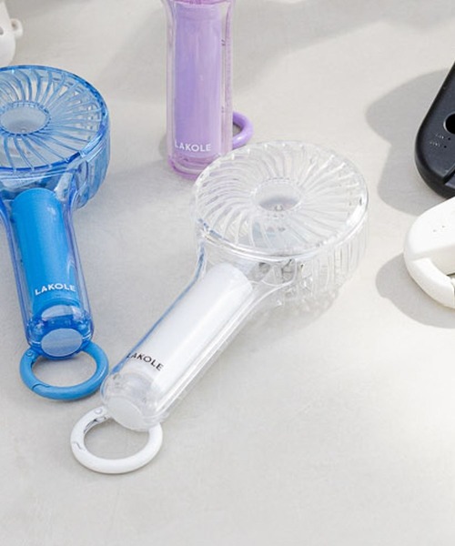 LAKOLE（ラコレ） 「LEDライト搭載」クリアカラビナ付きハンディファン