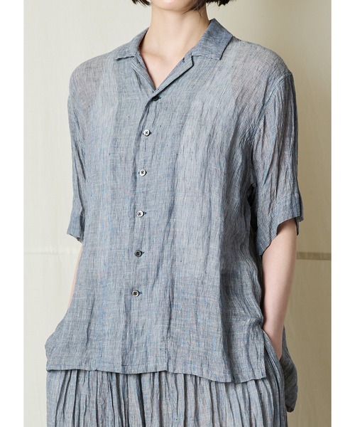 suzuki takayuki（スズキタカユキ） ブラウス シャツ 半袖 open-collar