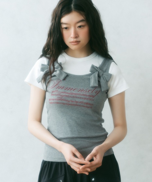 トップス Cotton ribbon tank RIBBON TANK BLACK | RUBY