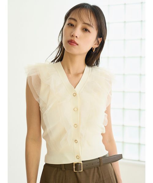 SNIDEL ニット セーター Sustainableチュールフリルニットプル