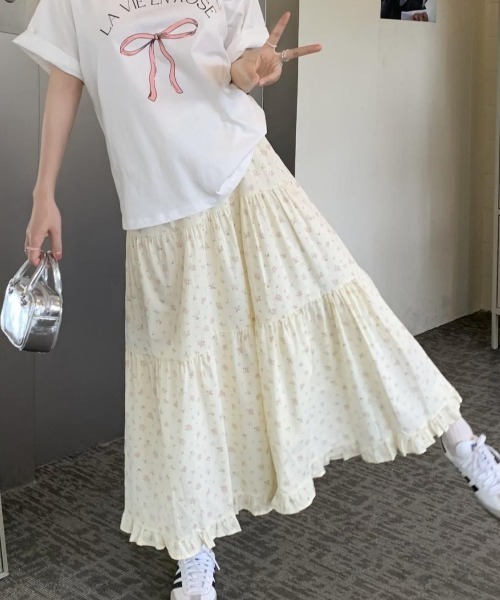 スカート 小花柄 裾フリルティアードスカート : ZOZOTOWN Yahoo