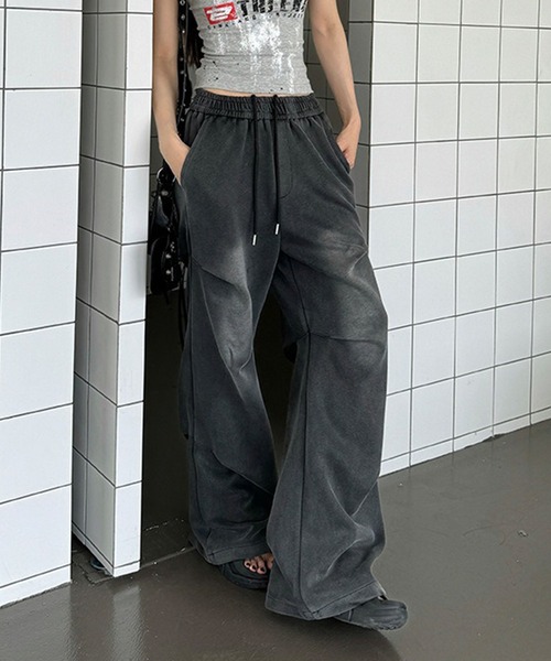 SpRay パンツ スウェット切替ワイドパンツ レディース