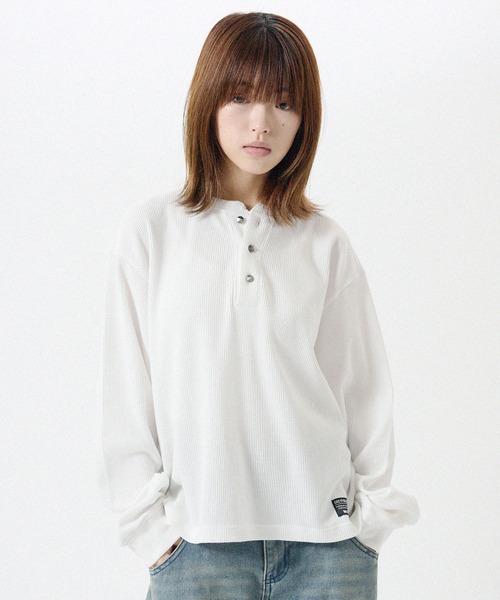 ヘンリーネック tシャツ シルバーボタンヘンリーネックサーマル
