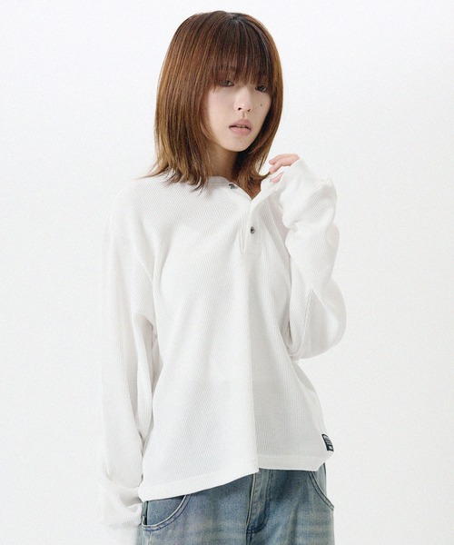 ヘンリーネック tシャツ シルバーボタンヘンリーネックサーマル