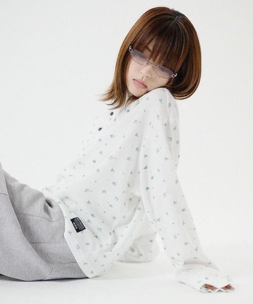 ヘンリーネック tシャツ シルバーボタンヘンリーネックサーマル