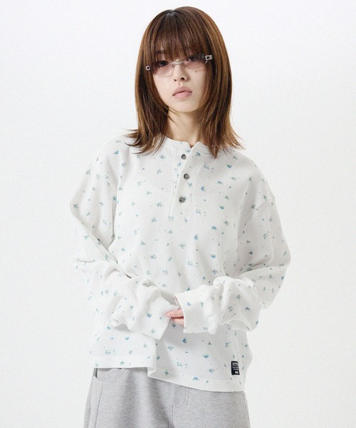 ヘンリーネック tシャツ シルバーボタンヘンリーネックサーマル