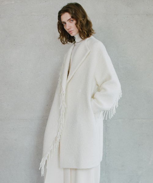 ADORE（アドーア） ノーカラーコート コート フリンジリングツイード
