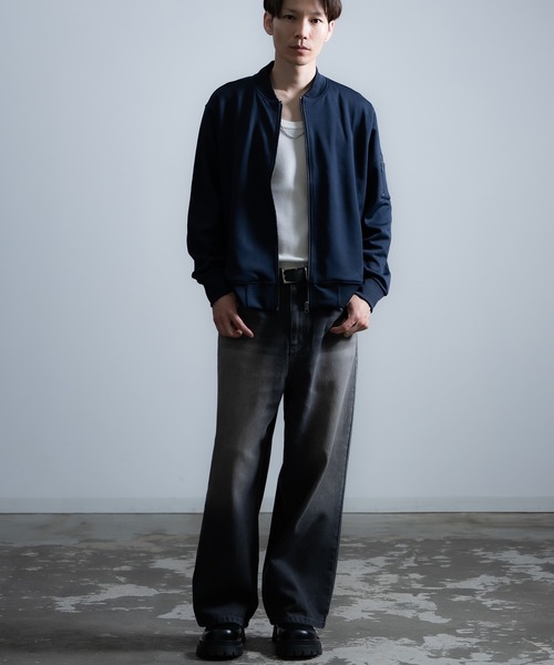 A.P.C. スエット生地ユーズド加工ジップブルゾン MA-1タイプ 黒 XL improves（インプローブス） ma1 ma-1 MA-1 スウェットブルゾン メンズ