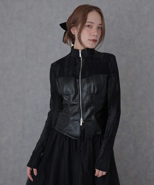 トップス 2way eco suede bustier SUWDEE ニット セーター bustier docking double zip tops レディース