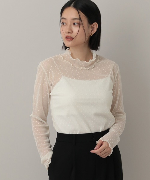A part by（アパートバイ） tシャツ チュールトドットハイネック_長袖