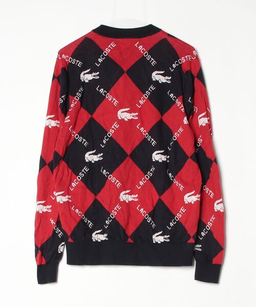 「LACOSTE L!VE」 長袖ニット L ブラック×レッド メンズ_画像2