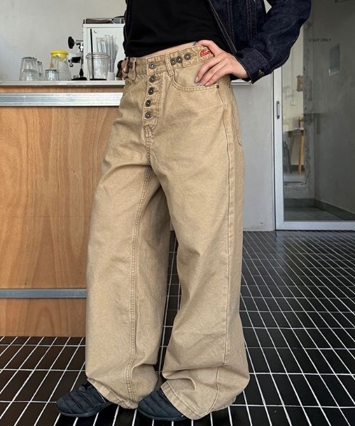 FreeZone カーゴパンツ マルチボタンハイウエストワイドデニム メンズ