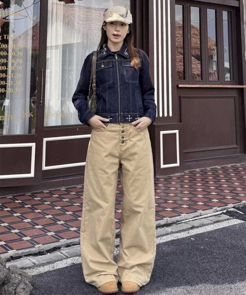 FreeZone カーゴパンツ マルチボタンハイウエストワイドデニム メンズ