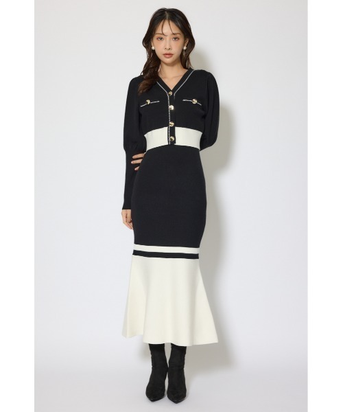 rienda バイカラーカーデセットニットワンピース rienda（リエンダ） ワンピース バイカラーカーデセットニット