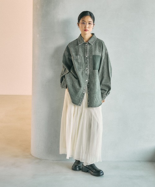 LEPSIM（レプシィム） ブラウス シャツ 刺繍BIGデニムシャツ 629846