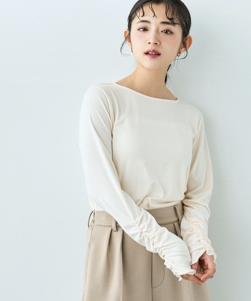 mil（ミル） tシャツ 袖口シャーリング デザイントップス「586103
