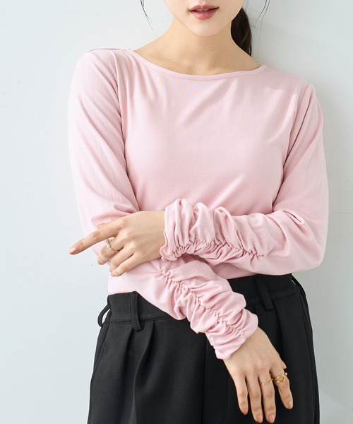 mil（ミル） tシャツ 袖口シャーリング デザイントップス「586103