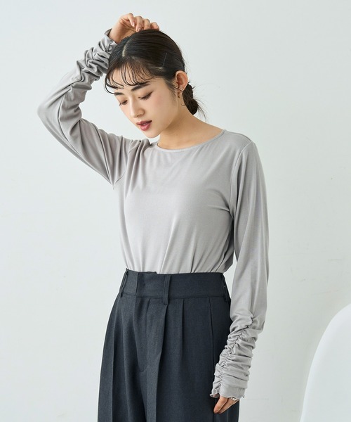 mil（ミル） tシャツ 袖口シャーリング デザイントップス「586103