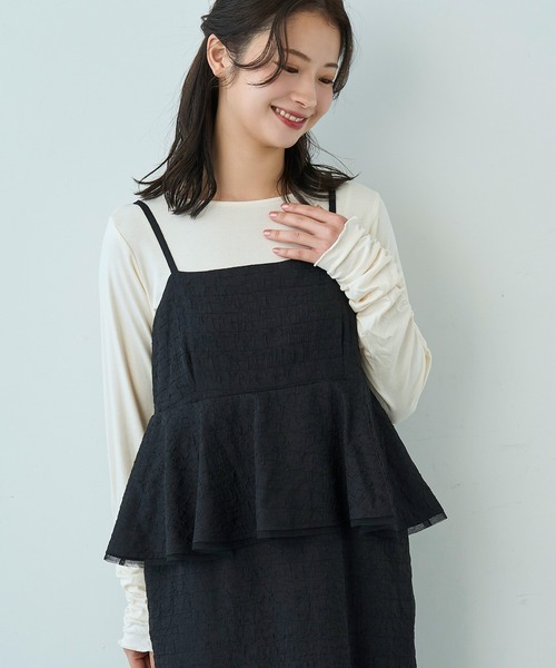 mil（ミル） tシャツ 袖口シャーリング デザイントップス「586103