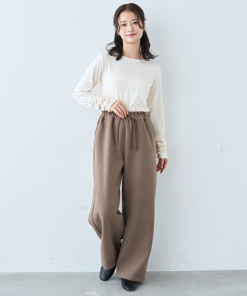 mil（ミル） tシャツ 袖口シャーリング デザイントップス「586103